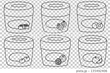 ゆるめシンプルなカップ入りジャムセット1　線画 135492406