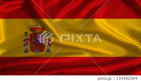 Spain flag with cloth textured background. National flag of Spain with realistic texture 135492804