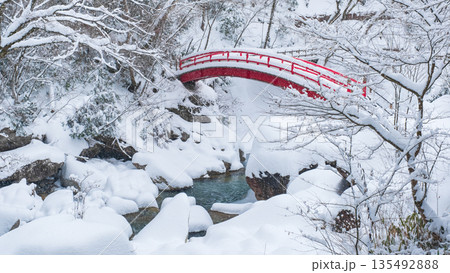 夕森渓谷（冬）：もみじ橋 135492888