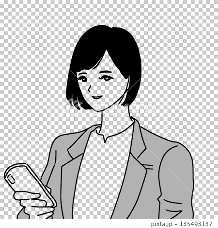 スマホを操作する女性のイラスト(左向き) 135493137