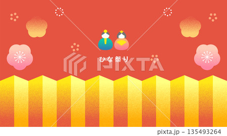ひな祭りのPOP素材 金屏風とおひなさまのレトロなフラットイラスト ひな祭りのPOP素材 金屏風とおひなさまのレトロなフラットイラスト 135493264
