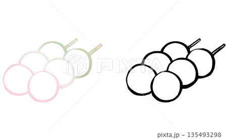 花見団子 桜の季節の和菓子イラスト10 線画 花見団子 桜の季節の和菓子イラスト10 線画 135493298