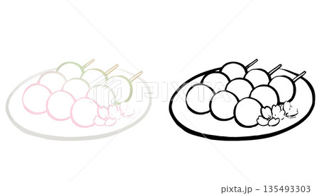 花見団子 桜の季節の和菓子イラスト15 線画 花見団子 桜の季節の和菓子イラスト15 線画 135493303