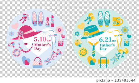 【2026年】母の日・父の日 イラストセット 円形 【2026年】母の日・父の日 イラストセット 円形 135493344