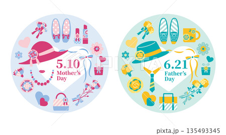 【2026年】母の日・父の日　イラストセット　円形 135493345