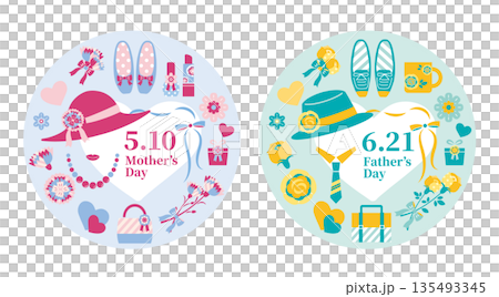 【2026年】母の日・父の日　イラストセット　円形 135493345