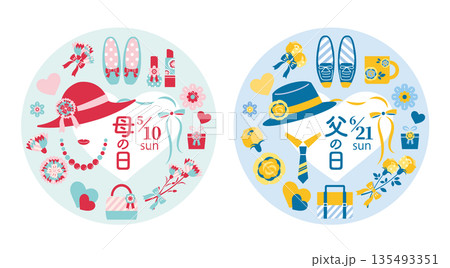 【2026年】母の日・父の日　イラストセット　円形 135493351