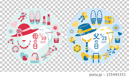 【2026年】母の日・父の日　イラストセット　円形 135493351