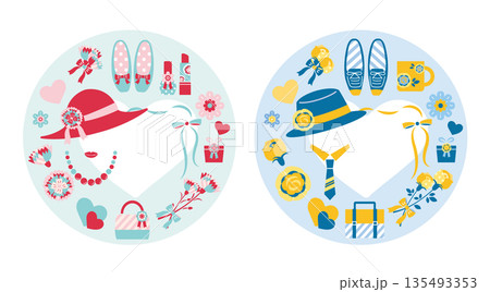 【2026年】母の日・父の日　イラストセット　円形　文字なし 135493353