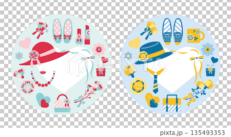 【2026年】母の日・父の日　イラストセット　円形　文字なし 135493353