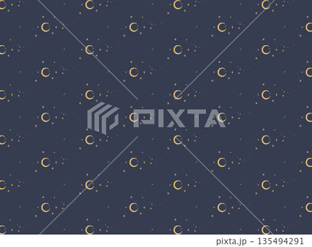 三日月と星を散りばめた夜空のシームレスなベクターパターン背景素材 三日月と星を散りばめた夜空のシームレスなベクターパターン背景素材 135494291