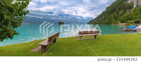Lake Brienz shore in Iseltwald Switzerland Lake Brienz shore in Iseltwald Switzerland 135494362