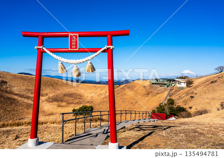 大室山登山リフト 山頂からの浅間神社と富士山【静岡県伊東市】 大室山登山リフト 山頂からの浅間神社と富士山【静岡県伊東市】 135494781