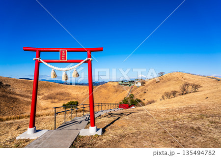 大室山登山リフト 山頂からの浅間神社と富士山【静岡県伊東市】 大室山登山リフト 山頂からの浅間神社と富士山【静岡県伊東市】 135494782