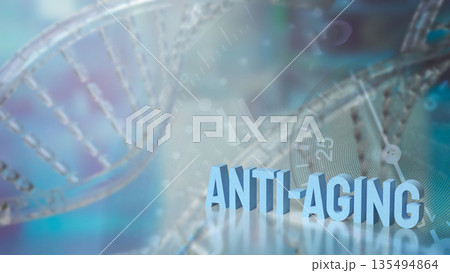 Anti Aging Science Concept with DNA, Time, and Advanced Biotechnology 3d render. 135494864