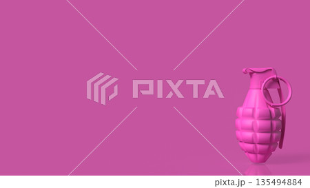 Pink Hand Grenade on Minimal Background Concept of Pop Art Danger 3d render. 135494884