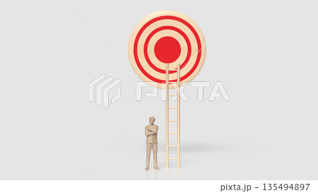 Business Goal Achievement Concept with Target, Ladder, and Confident Leader 3d render. 135494897