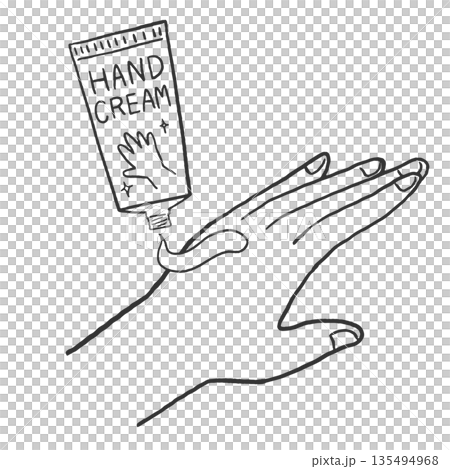 一幅描繪女性塗抹護手霜的線條畫 135494968