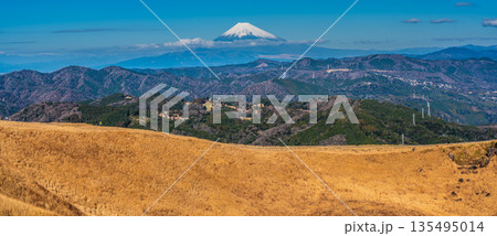 大室山登山リフト 山頂からの大室山と富士山　パノラマ【静岡県伊東市】 135495014