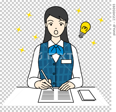 A woman in uniform who has a brilliant idea while doing office work A woman in uniform who has a brilliant idea while doing office work 135495093