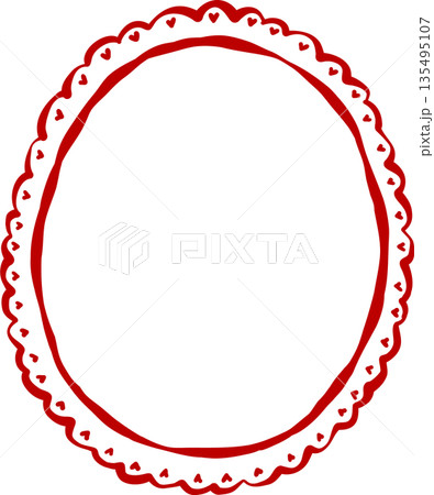Whimsical oval vintage frame Outline with scalloped edge Playful Hand drawn 135495107