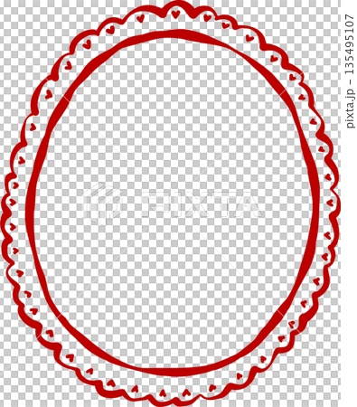 Whimsical oval vintage frame Outline with scalloped edge Playful Hand drawn 135495107