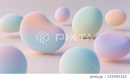 3D soft fluid abstract pastel blobs levitating, minimal background design 135495183
