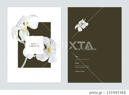 Floral wedding invitation card template design, plumeria flowers on dark yellow Floral wedding invitation card template design, plumeria flowers on dark yellow 135495368