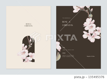 Floral wedding invitation card template design, Somei Yoshino sakura flowers Floral wedding invitation card template design, Somei Yoshino sakura flowers 135495376