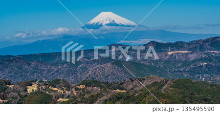 大室山登山リフト 山頂からの富士山　パノラマ【静岡県伊東市】 135495590