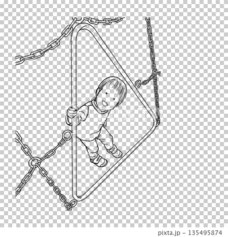 孩子從遊樂場設備後面偷看 孩子從遊樂場設備後面偷看 135495874