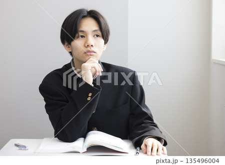 勉強する男子高校生 135496004