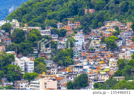 Mountains with favelas houses tropical nature Rio de Janeiro Brazil. 135496051