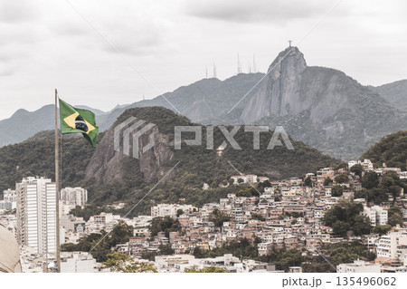 Christ the Redeemer and Brazilian Flag Rio de Janeiro Brazil. Christ the Redeemer and Brazilian Flag Rio de Janeiro Brazil. 135496062