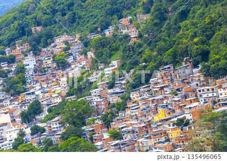 Mountains with favelas houses tropical nature Rio de Janeiro Brazil. Mountains with favelas houses tropical nature Rio de Janeiro Brazil. 135496065