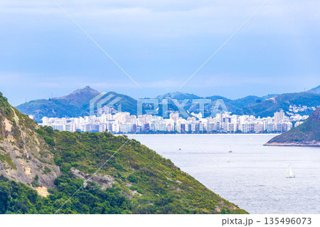 Copacabana Leme Beach Rocks Boulders in Rio de Janeiro Brazil. 135496073
