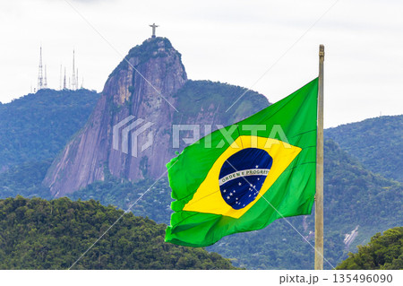 Christ the Redeemer and Brazilian Flag Rio de Janeiro Brazil. Christ the Redeemer and Brazilian Flag Rio de Janeiro Brazil. 135496090