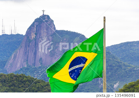 Christ the Redeemer and Brazilian Flag Rio de Janeiro Brazil. Christ the Redeemer and Brazilian Flag Rio de Janeiro Brazil. 135496091