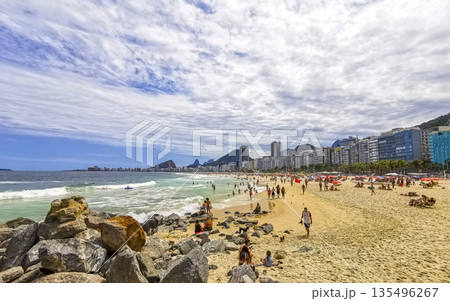 Copacabana Beach Tropical Paradise and City Skyline Rio de Janeiro Brazil. 135496267