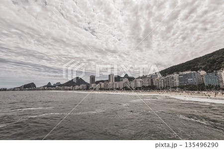 Copacabana Beach Tropical Paradise and City Skyline Rio de Janeiro Brazil. 135496290