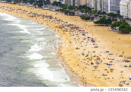Tropical Copacabana Leme Beach Parasols People Rio de Janeiro Brazil. Tropical Copacabana Leme Beach Parasols People Rio de Janeiro Brazil. 135496582