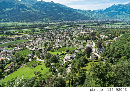 Scenic Panorama of Vaduz, Liechtenstein A Picturesque Alpine Village Landscape in Europe Scenic Panorama of Vaduz, Liechtenstein A Picturesque Alpine Village Landscape in Europe 135498048