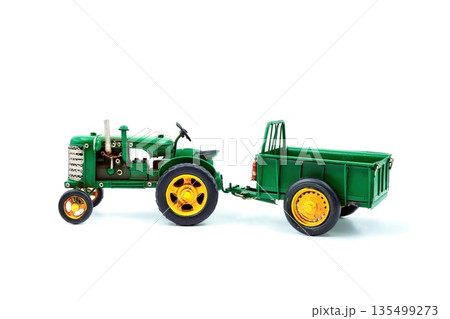 Green Metal Model Vintage Tractor And Trailer 135499273