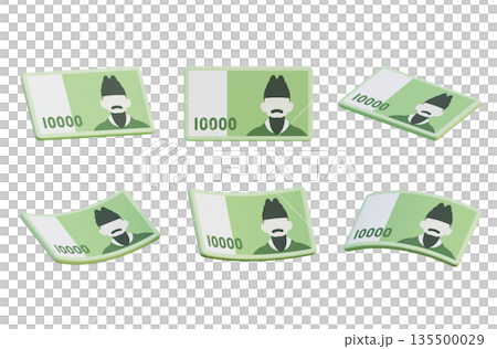 Single South Korean 10000 Won Banknote 3D Illustration 135500029