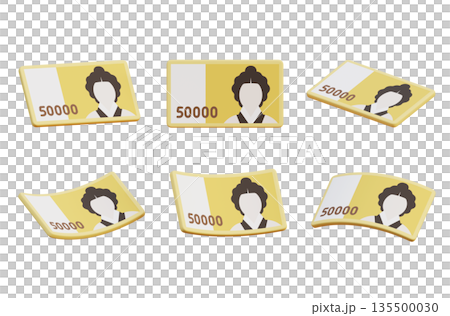 Single South Korean 50000 Won Banknote 3D Illustration 135500030