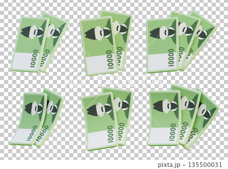 Multiple Scattered South Korean 10000 Won Bills 3D Render 135500031