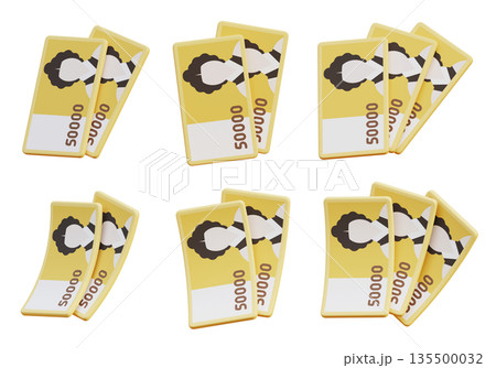 Multiple South Korean 50000 Won Bills Spread 3D Render Multiple South Korean 50000 Won Bills Spread 3D Render 135500032