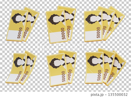 Multiple South Korean 50000 Won Bills Spread 3D Render Multiple South Korean 50000 Won Bills Spread 3D Render 135500032