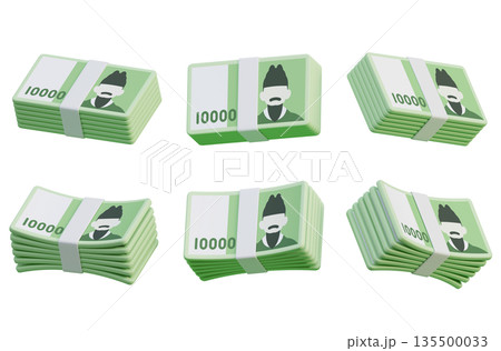 Stack of South Korean 10000 Won Banknotes 3D Illustration Stack of South Korean 10000 Won Banknotes 3D Illustration 135500033