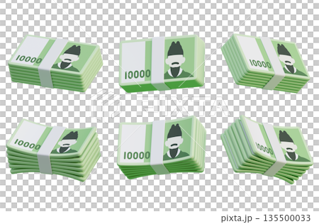 Stack of South Korean 10000 Won Banknotes 3D Illustration Stack of South Korean 10000 Won Banknotes 3D Illustration 135500033
